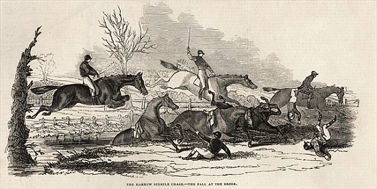 The Harrow Steeple Chase: The Fall at the Brook, from ''The Illustrated London News'', 26th April 18 von English School