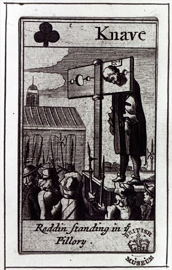 The Knave of Clubs, from a pack of Cards relating to the 1678 Popish Plot and the condemnation of Na von English School