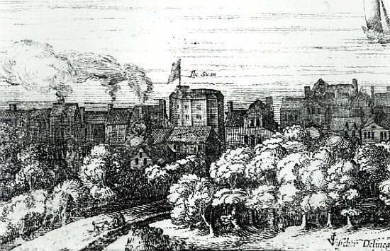 The Swan Theatre on the Bankside as it appeared in 1614 von English School