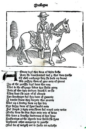 The Wife of Bath, illustration from Geoffrey Chaucer''s (c.1345-1400) ''Canterbury Tales'', printed  von English School