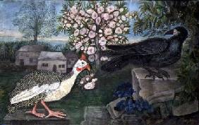 A Guinea Fowl and a Rook in a Landscape c.1800