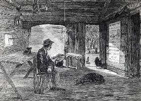 Interior of a settler''s hut in Australia, from ''The Illustrated London News''