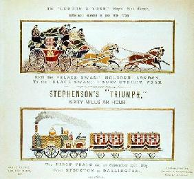 The 'London and York' Royal Mail Coach and Stephenson's 'Triumph', woven for the York Exhibition 1879