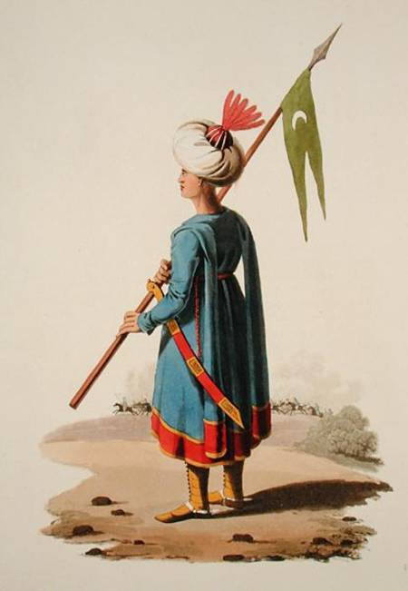 Turkish soldier, from 'Costumes of the Various Nations', Volume VII, 'The Military Costume of Turkey von English School