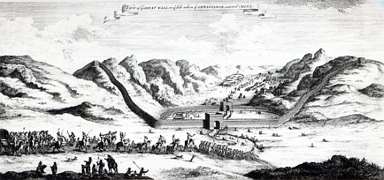 View of the Great Wall on the side where the Ambassador entered China, from ''A Collection of Voyage von English School