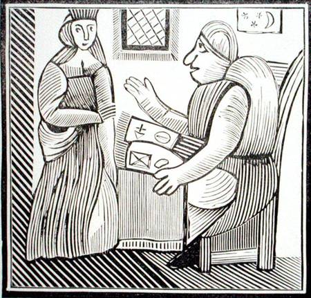 A Woman seeks guidance from the Soothsayer, copy of an illustration from 'The History of Mother Bunc von English School