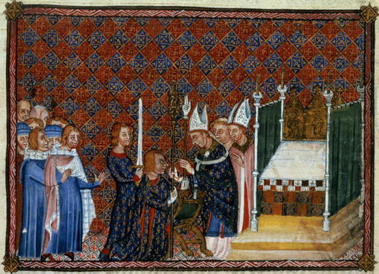 Ms Tiberius B Viii f.58 Coronation of the King and Queen of France, 1365 (vellum) von English School, (14th century)