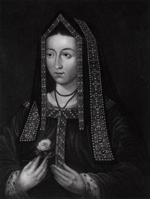 Portrait of Elizabeth of York (1467-1503) (engraving) (b/w photo) von English School, (16th century)