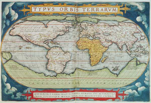 Map charting Sir Francis Drake's (c.1540-96) circumnavigation of the globe, engraved by Frans Hogenb