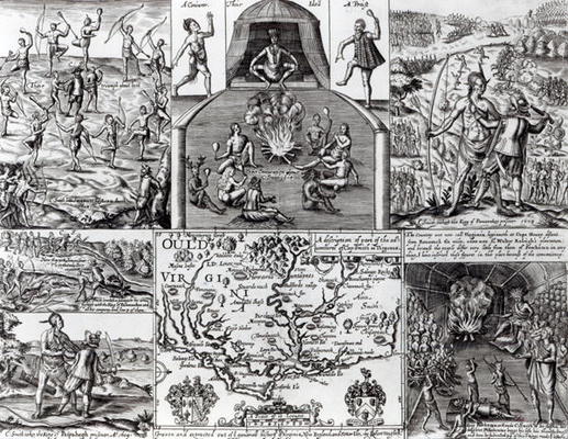 'A description of part of the adventures of Cap. Smith in Virginia', illustration from a 'General Hi von English School, (17th century)