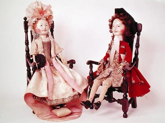 Lord and Lady Clapham, c.1680s (wooden dolls) (see also 2453) von English School, (17th century)