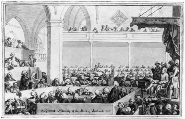 The General Assembly of the Kirk of Scotland, 1787 (engraving) (b&w photo) von English School, (18th century)