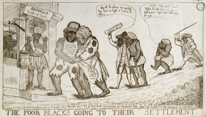 The Poor Blacks Going to their Settlement, pub. by E. Macklew, 1787 (etching) von English School, (18th century)