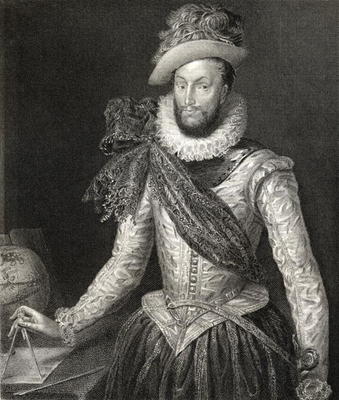 Portrait of Sir Walter Raleigh (1554-1618) from 'Lodge's British Portraits', 1823 (litho) von English School, (19th century)