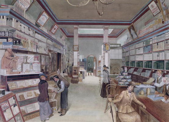 Interior of a London Shop, late 19th century (w/c on paper) von English School, (19th century)