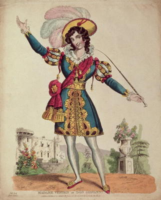 Madame Vestris in the role of Don Giovanni from Mozart's opera 'Don Giovanni' (coloured engraving) von English School, (19th century)