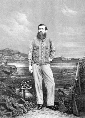 Portrait of John Speke (1827-64) in front of Lake Victoria, frontispiece to 'Journal of the Discover von English School, (19th century)