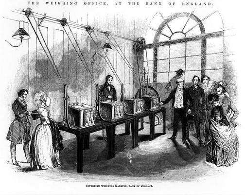 Sovereign Weighing Machine, Bank of England (engraving) (b/w photo) von English School, (19th century)