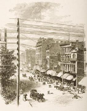 Clark Street, Chicago, in c.1870, from 'American Pictures' published by the Religious Tract Society, 18th