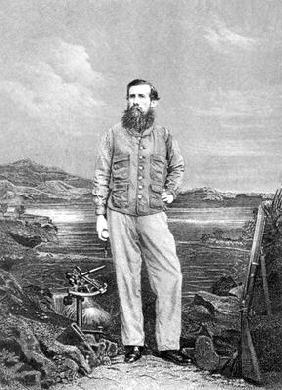 Portrait of John Speke (1827-64) in front of Lake Victoria, frontispiece to 'Journal of the Discover 17th