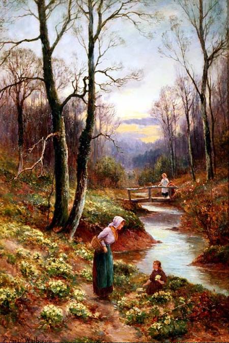 Picking primroses by the stream von Ernest Walbourn