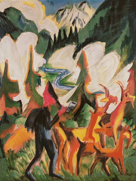 Hirte mit Ziegen am Morgen von Ernst Ludwig Kirchner