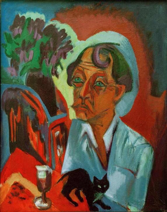 Der Maler Stirner mit Katze von Ernst Ludwig Kirchner