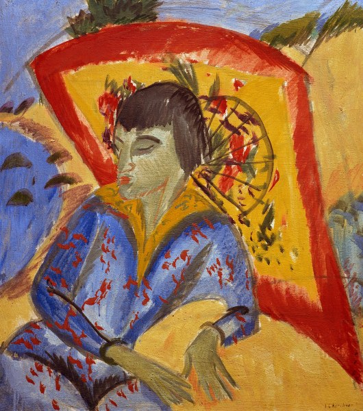 Erna mit Japanschirm von Ernst Ludwig Kirchner