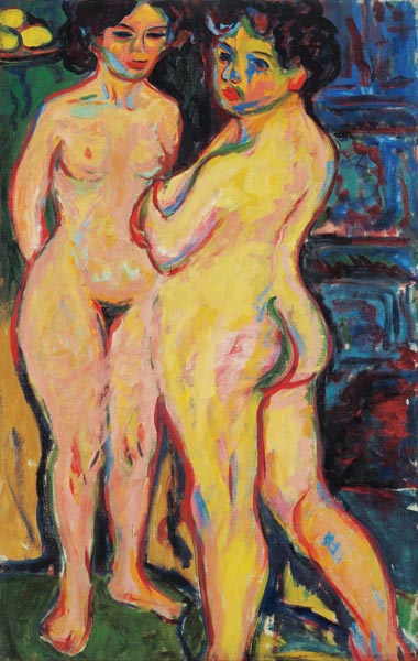 Stehende nackte Mädchen am Ofen von Ernst Ludwig Kirchner