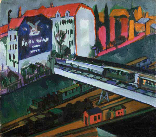 Strassenbahn und Eisenbahn, Blick aus dem Atelier des Künstlers. von Ernst Ludwig Kirchner