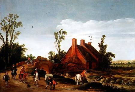 A Wooded Landscape with Travellers on a Track von Esaias van de Velde