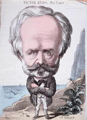Victor Hugo (1802-85) on Jersey rock, 1867 (colour engraving) 19th