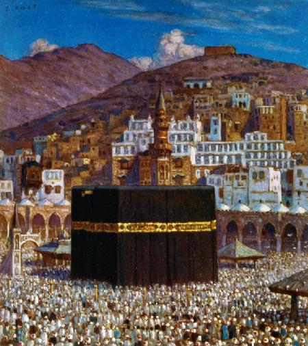 Illustration depicting Moslem pilgrims at the Kabbah in Mecca. by Nasreddine Dinet 1929