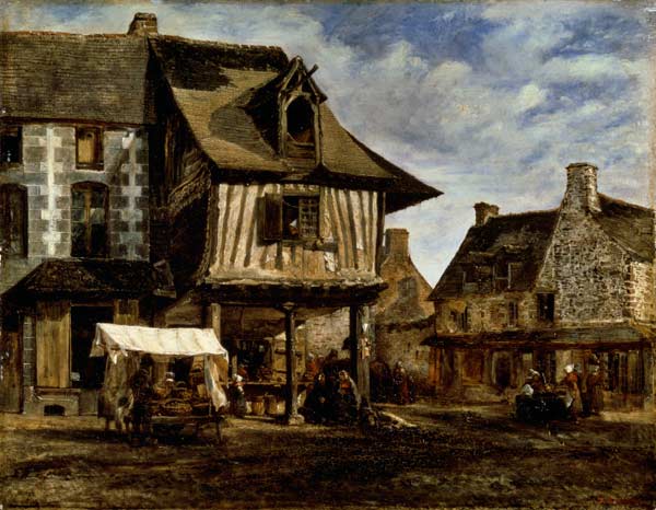 Market Place in Normandy von Etienne-Pierre Théodore Rousseau
