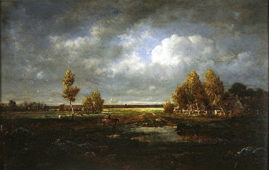 The Pond near the Road, Farm in Le Berry, c.1845-48 von Etienne-Pierre Théodore Rousseau