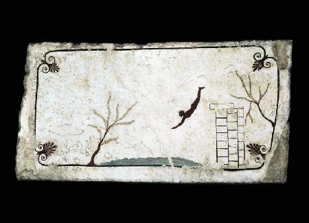 Painting from the Tomb of the Diver from the southern cemetery at Paestum 480-470 BC