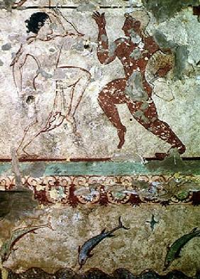 Two Dancers and Dolphins Leaping through Waves, frieze from the Tomb of the Lionesses in the necropo c.520 BC