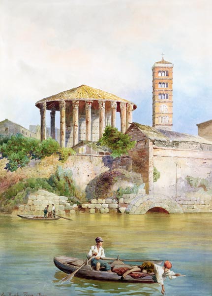 View of the Sbocco della Cloaca Massima, Rome  on von Ettore Roesler Franz