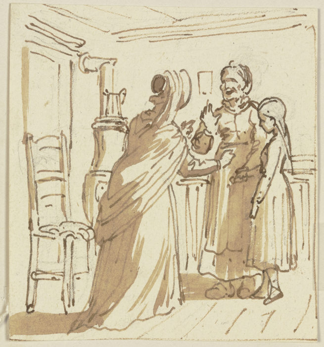 Zwei Frauen und ein Kind in einem Zimmer von Eugen Klimsch