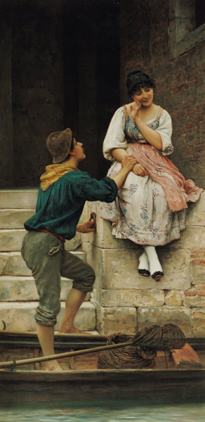 The Fisherman's Wooing, from the Pears Annual, Christmas von Eugen von Blaas