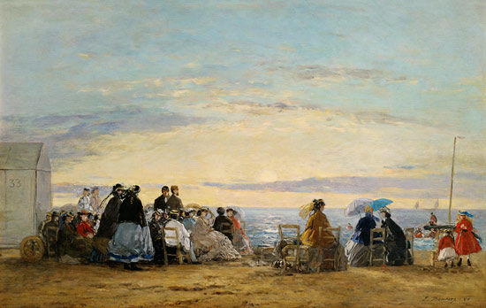 Watching the sunset from the beach von Eugène Boudin