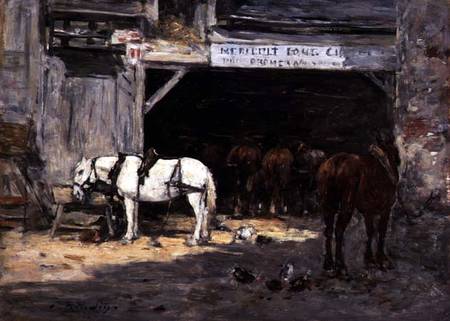 Horses for Hire in a Yard von Eugène Boudin