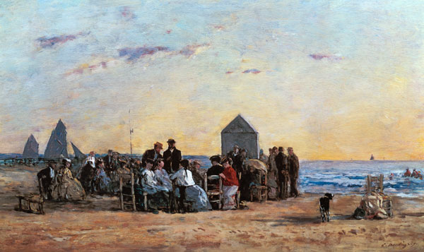 Strand Szene in Trouville - Sonnenuntergang von Eugène Boudin