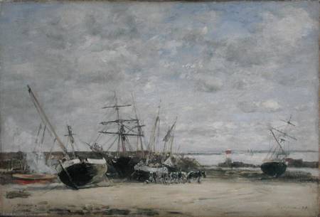 Vessels and Horses on the Shoreline von Eugène Boudin