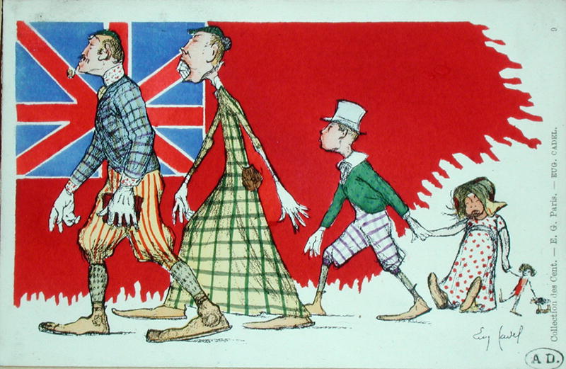 British family as perceived by the French, postcard (colour litho)  von Eugene Cadel