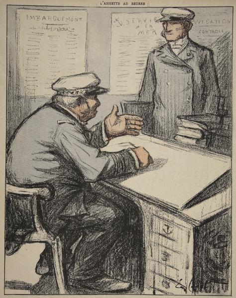 Two maritime gentlemen in their offices, illustration from ''L''assiette au Beurre: Les Fonctionnair von Eugene Cadel