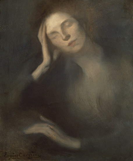 Woman Leaning on a Table von Eugène Carrière