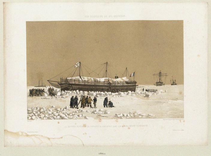 Die schwimmende Batterie "Tonnante" im Eis vor Kinburn von Eugène Ciceri