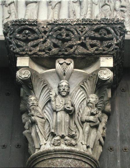 Column capital with Christ Blessing from the West Portal of the facade von Eugene Emmanuel Viollet-le-Duc