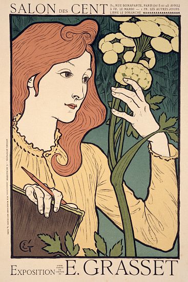 Reproduction of a poster advertising an 'Exhibition of work by Eugene Grasset, at the Salon des Cent von Eugene Grasset